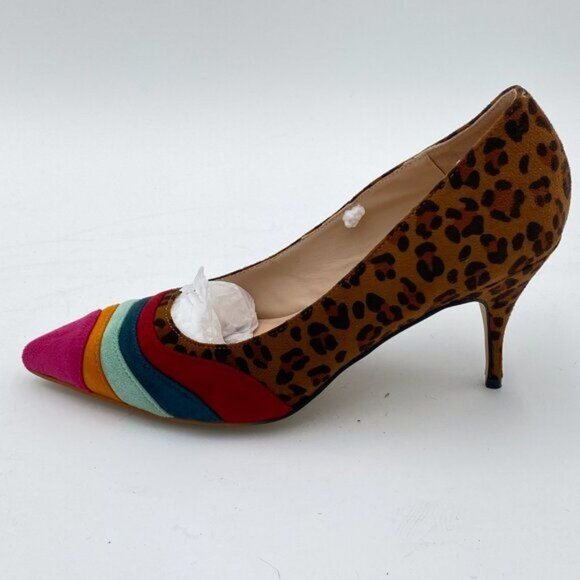FOWT Women Kitten Heels Pumps High Heel Pointed Toe Pump Slip-on Rainbow Shoes - Picture 3 of 7